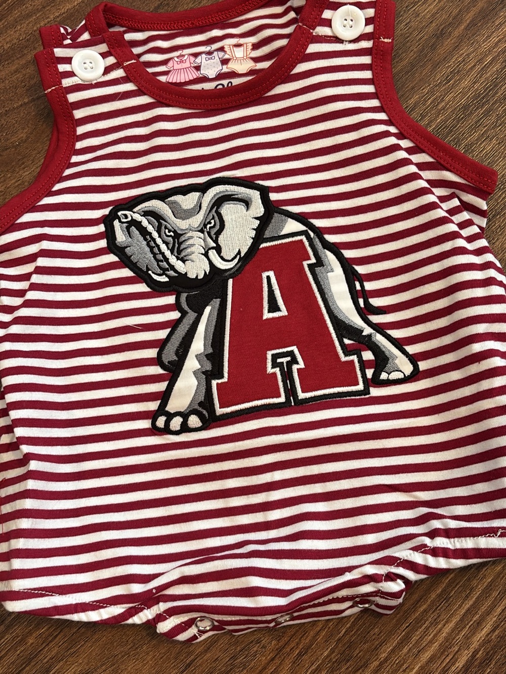Boys Red & White Striped Elephant Applique Tank Romper Alabama Football